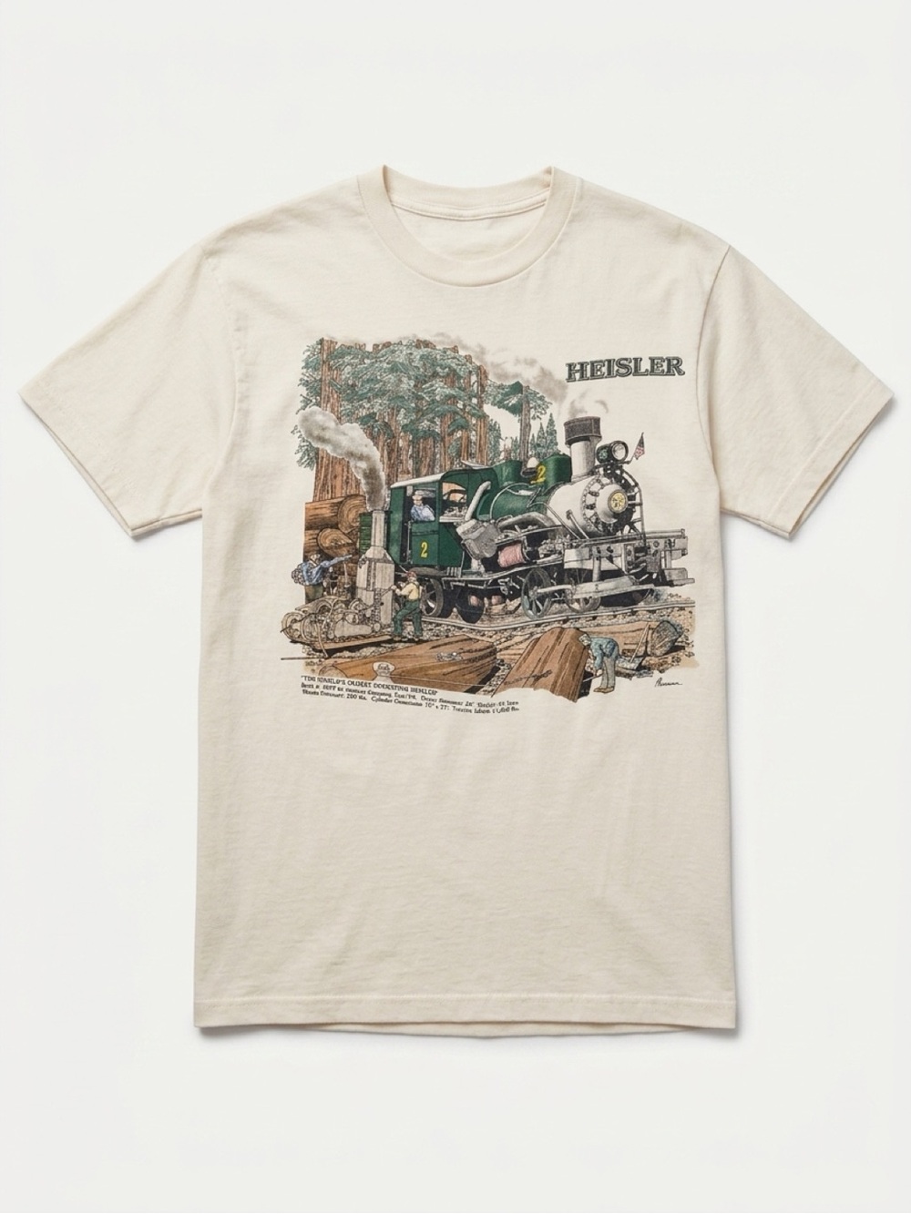 Vintage Heisler Cream Graphic Train Tee - Men Large